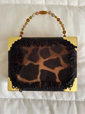Cigar Box Purse Beaded Handle Te-Amo Cigar box Handbag Leopard print
